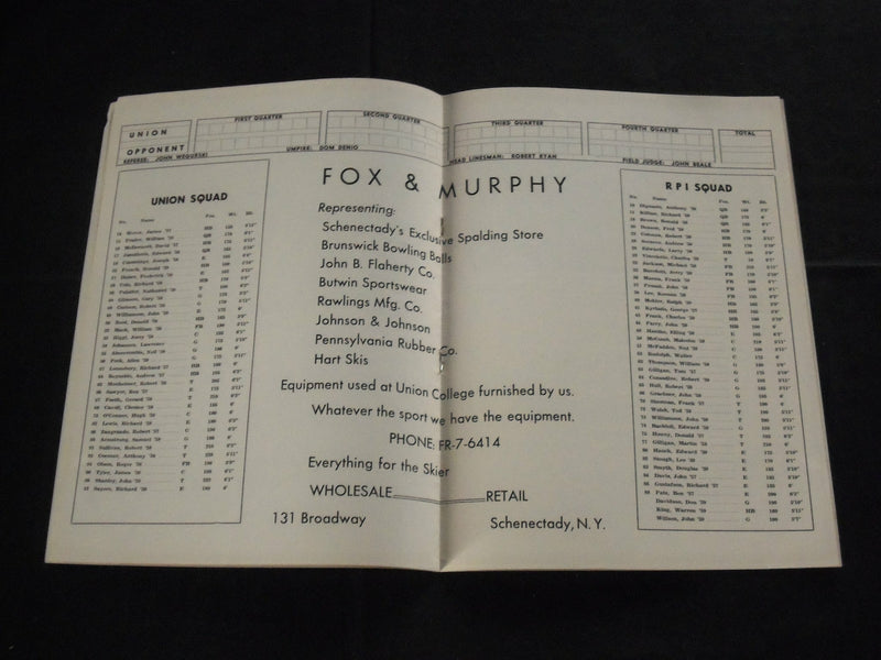 1956 OCTOBER 20 UNION VS. RPI HOMECOMING FOOTBALL PROGRAM - J 3728