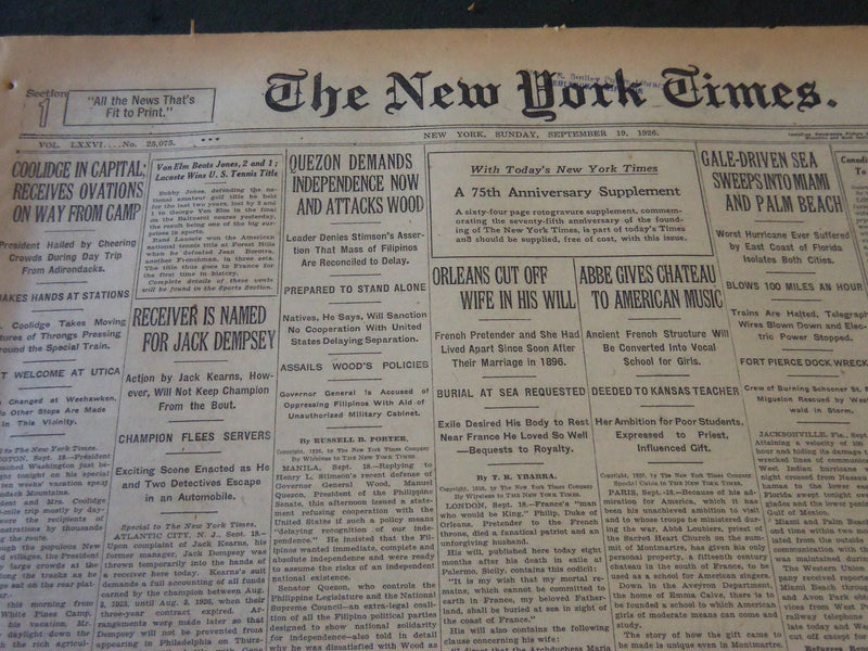 1926 SEPTEMBER 19 NEW YORK TIMES - RECEIVER IS NAMED FOR JACK DEMPSEY - NT 5593