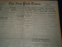 1919 JAN 25 NEW YORK TIMES NEWSPAPER - COUNCIL HALTS TERRITORY SEIZURES- NT 7518