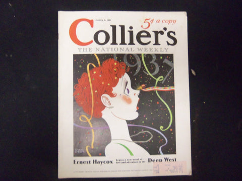 1937 JAN 2 COLLIER'S MAGAZINE - GREAT ILLUSTRATIONS, ARTICLES & ADS - ST 3627