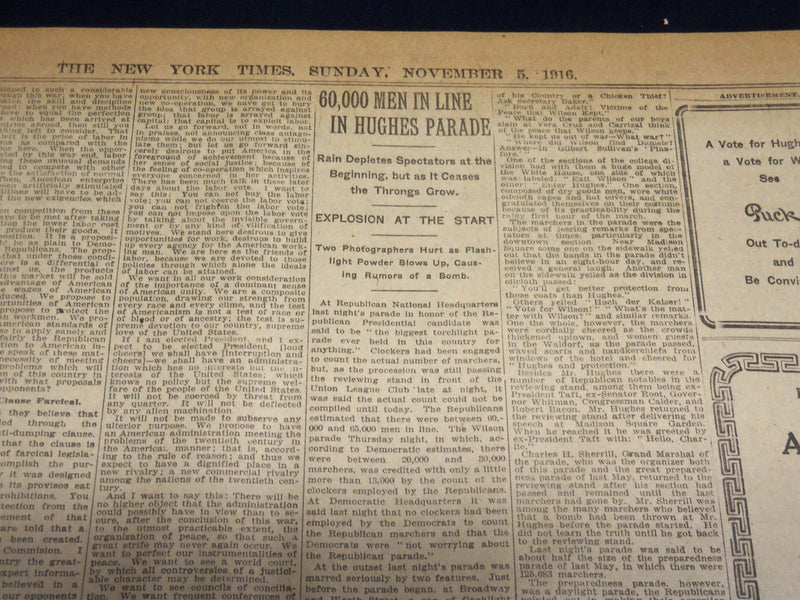 1916 NOVEMBER 5 NEW YORK TIMES - WILSON FEELS PULSE OF VICTORY - NT 7684