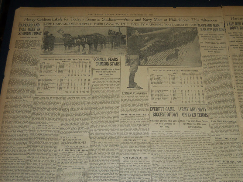 1911 NOVEMBER 25 THE BOSTON HERALD - HARVARD - YALE ELEVENS MEET TODAY - BH 192