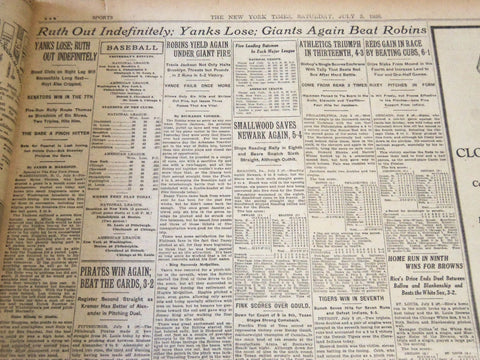 1926 JULY 3 NEW YORK TIMES - YANKS LOSE RUTH OUT INDEFINITELY - NT 5566