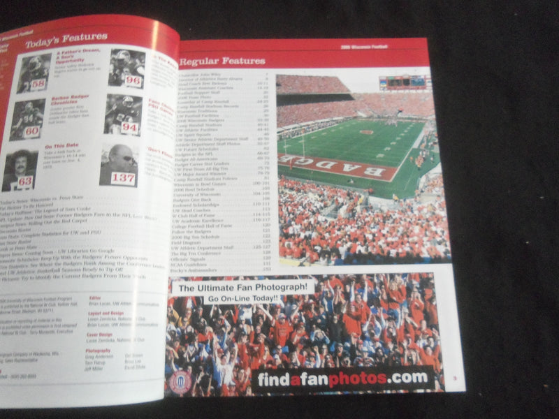 2006 NOVEMBER 4 FOOTBALL PROGRAM -UNIV OF WISCONSIN VS PENN STATE UNIV - B 5534K