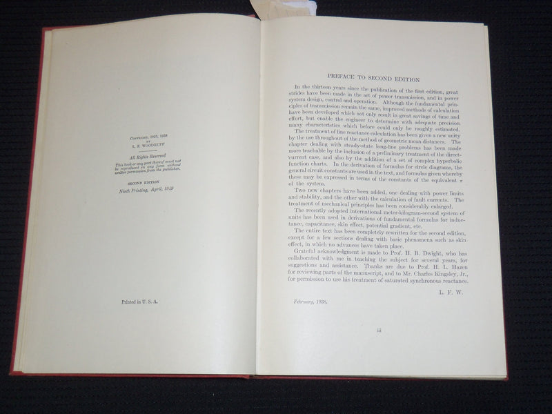 1949 PRINCIPLES OF ELECTRIC POWER TRANSMISSION BOOK BY L. F. WOODRUFF - KD 4270I
