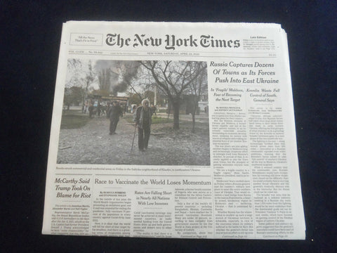 2022 APRIL 23 NEW YORK TIMES - RUSSIA CAPTURES DOZENS OF TOWNS, PUSHES EAST