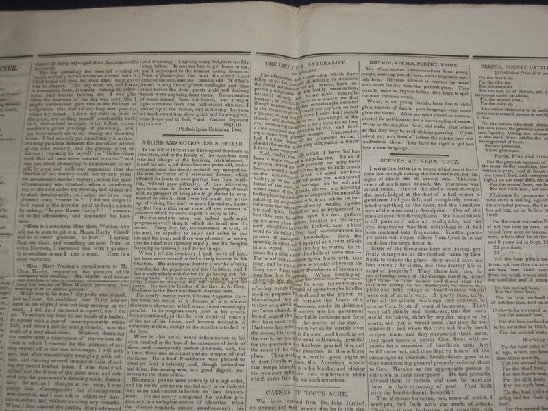 1847 APRIL 24 MASSACHUSETTS PLOUGHMAN NEWSPAPER - NATURALIST BY AUDUBON- NP 5145