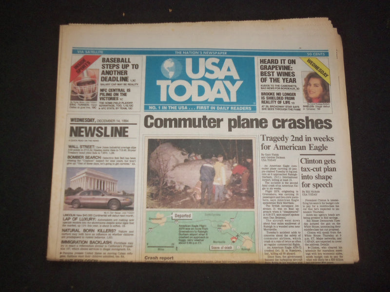 1994 DECEMBER 14 USA TODAY NEWSPAPER - COMMUTER PLANE CRASHES - NP 7779