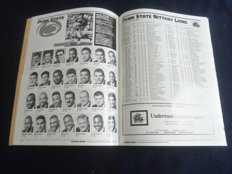 1995 OCTOBER 14 FOOTBALL PROGRAM - PURDUE UNIV VS PENN STATE UNIV - SP 1216U