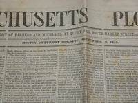 1848 SEPTEMBER 2 MASSACHUSETTS PLOUGHMAN NEWSPAPER - JOHN G. SAXE - NP 5154