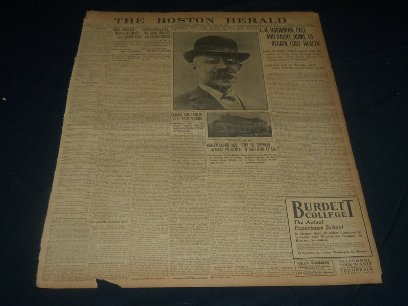 1909 AUGUST 25 THE BOSTON HERALD - HARRIMAN PALE AND GAUNT HOME - BH 210
