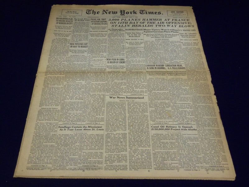 1944 MAY 1 NEW YORK TIMES - 3,000 PLANES HAMMER AT FRANCE - NT 2601