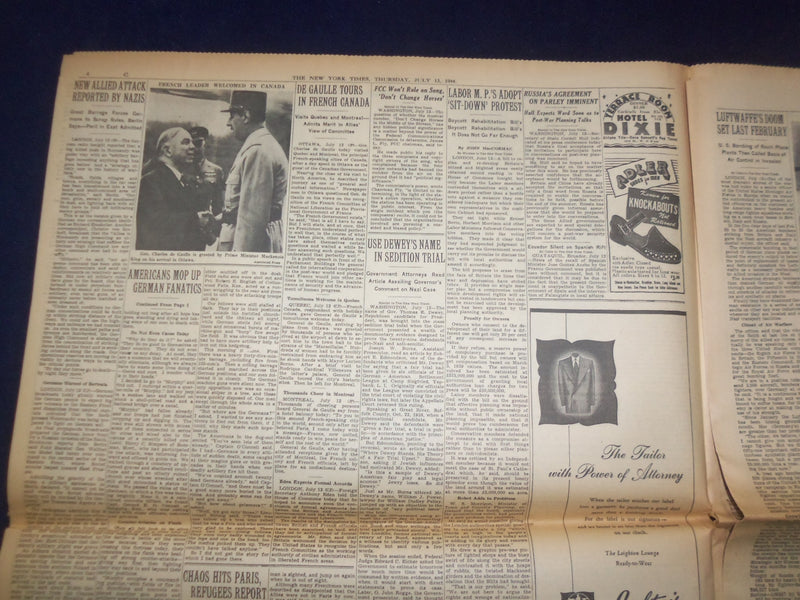 1944 JULY 13 NEW YORK TIMES - AMERICANS 1 1/2 MILES FROM ST. LO - NP 6591