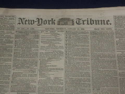 1855 JANUARY 25 NEW YORK TRIBUNE NEWSPAPER - MAUD MULLER BY WHITTIER - NP 5039