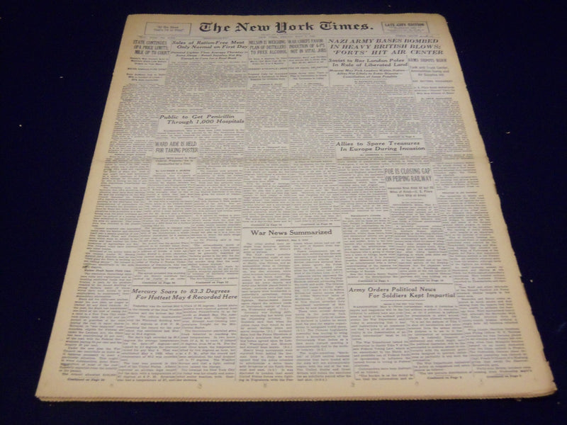 1944 MAY 5 NEW YORK TIMES - NAZI ARMY BASES BOMBED - NT 1728