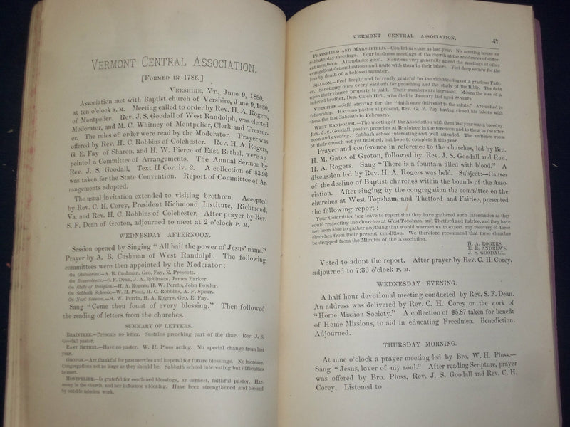 1880 VERMONT BAPTIST ANNIVERSARIES MINUTES - J 4475