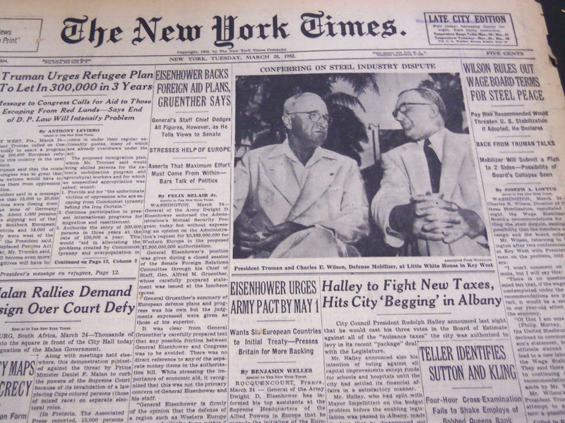 1952 MARCH 25 NEW YORK TIMES - CONFERRING ON STEEL INDUSTRY DISPUTE - NT 4531
