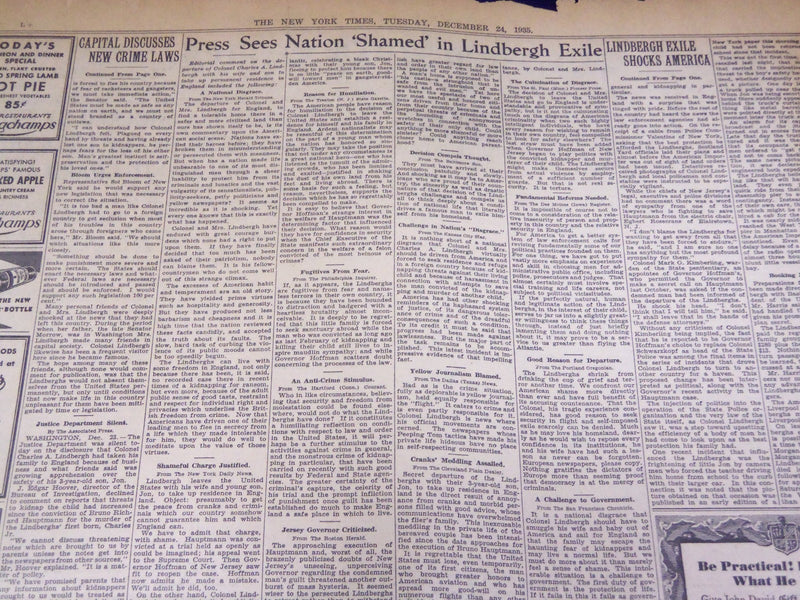 1935 DEC 24 NEW YORK TIMES - AMERICA SHOCKED BY EXILE FORCED LINDBERGHS- NT 1983