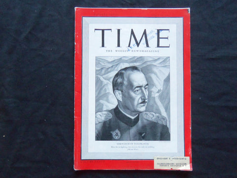 1941 APRIL 21 TIME MAGAZINE - DUSAN SIMOVITCH OF YUGOSLAVIA - T 760