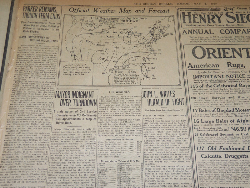 1910 MAY 1 THE BOSTON HERALD - JOHN L. WRITES ABOUT JEFFRIES & JOHNSON - BH 362