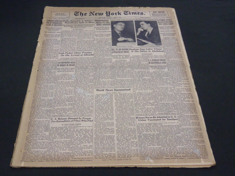 1950 APRIL 7 NEW YORK TIMES - LATTIMORE AND MCCARTY FACE TO FACE - NT 4627