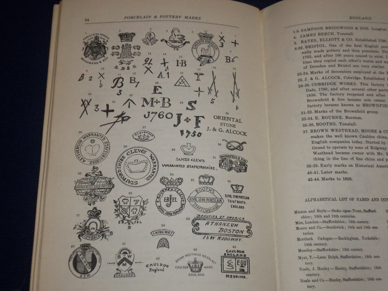 1943 PORCELAIN & POTTERY MARKS BY URBAN HARTMAN SOFTCOVER BOOK - J 1649