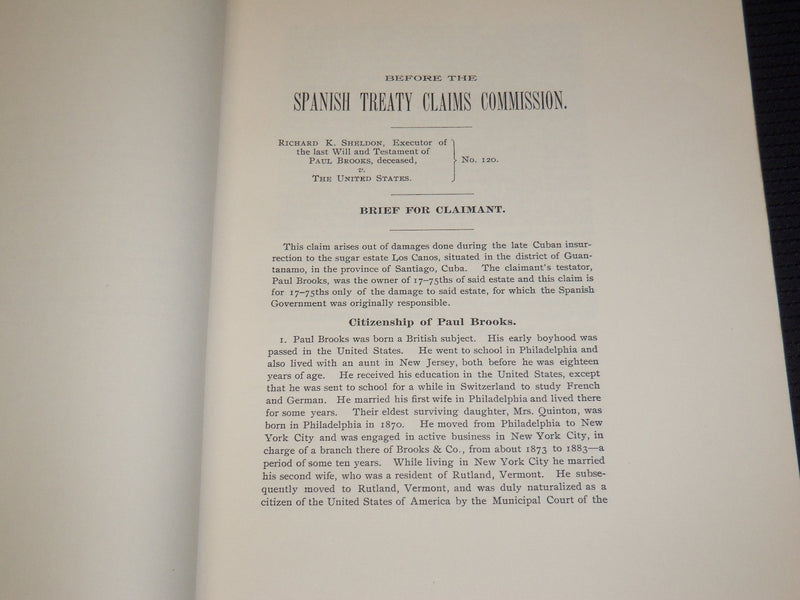 1906 BEFORE THE SPANISH TREATY CLAIMS COMMISSION BRIEF FOR CLAIMANT BOOK- J 9811