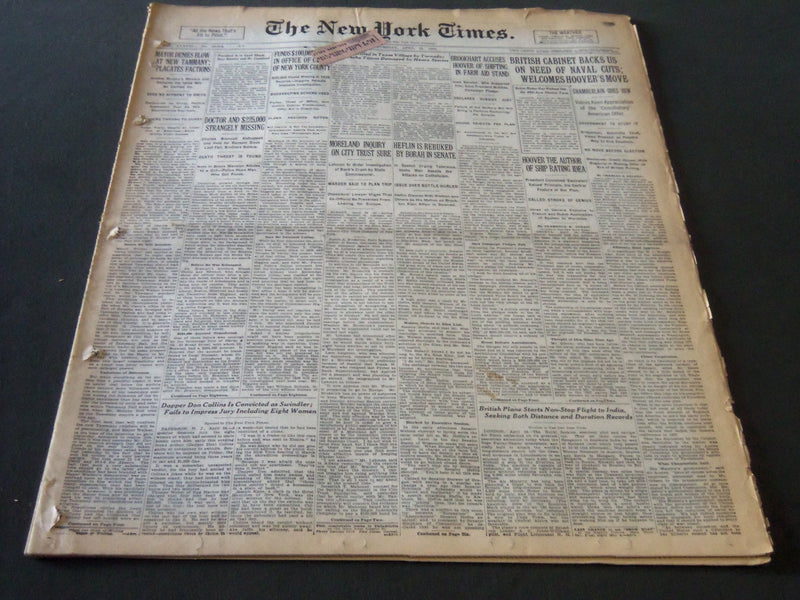 1929 APRIL 25 NEW YORK TIMES - BRITISH CABINET BACKS US ON NAVAL CUTS - NT 6578