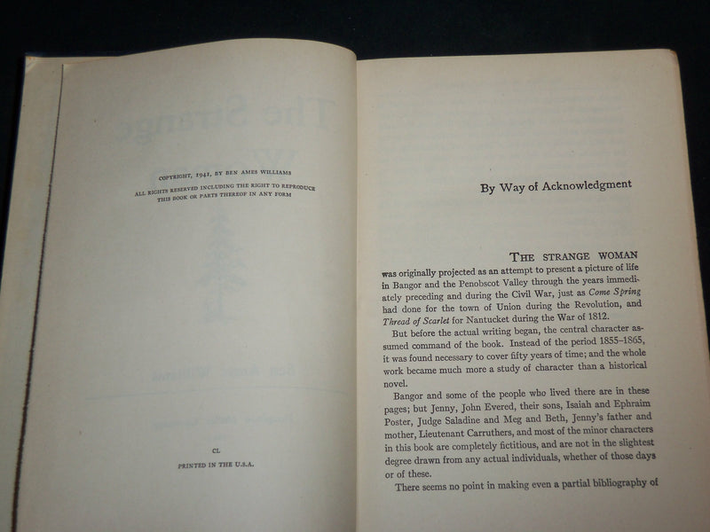 1943 THE STRANGE WOMAN HARDCOVER BOOK BY BEN WILLIAMS - KD 7277