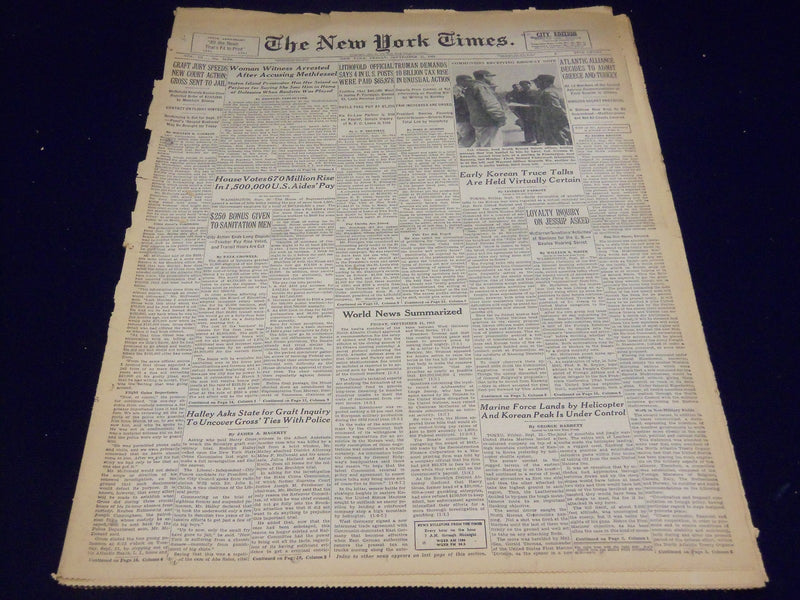 1951 SEPT 21 NEW YORK TIMES - EARLY KOREAN TRUCE TALKS HELD - NT 2003