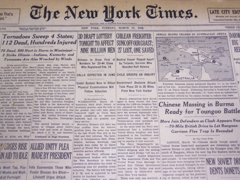 1942 MARCH 17 NEW YORK TIMES - 3D DRAFT LOTTERY TO AFFECT 9 MILLION MEN-NT 1178
