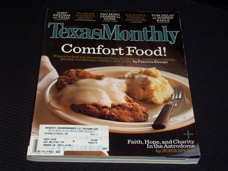 2005 NOVEMBER TEXAS MONTHLY MAGAZINE - COMFORT FOOD FRONT COVER - E 7596