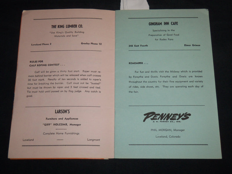 1953 AUGUST 17-18 LARIMER COUNTY RODEO PROGRAM - COLORADO - J 8595