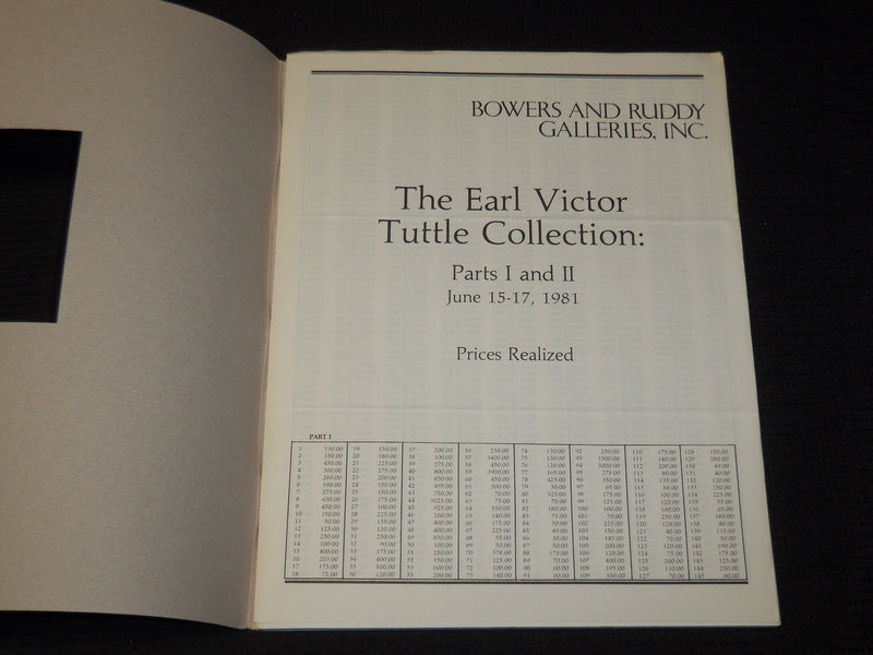 1981 THE EARL VICTOR TUTTLE COLLECTION COIN CATALOGS 1 & 2 - LOT OF 2 - O 3239J