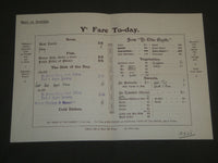 1926 YE OLDE CHESHYRE CHEESE MENU - WINE OFFICE COURT FLEET STREET - J 4818