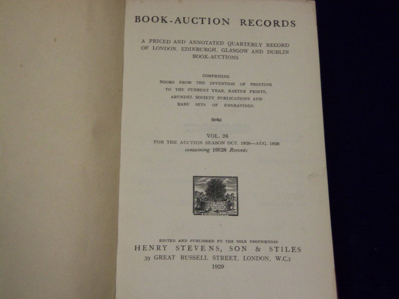 1902-1931 BOOK AUCTION RECORDS BOUND VOLUME LOT OF 5 - VOLUME 1 - KD 3136