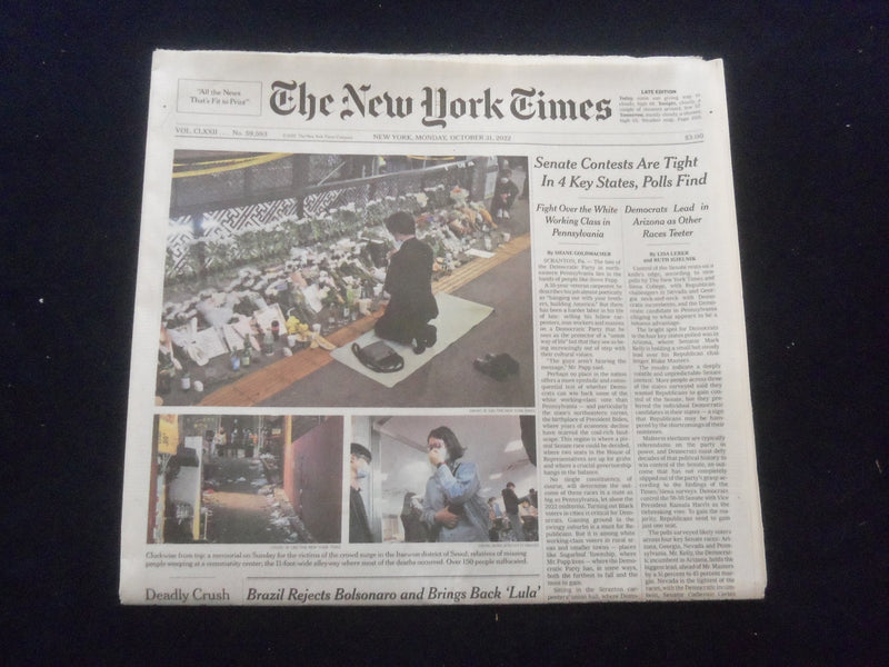 2022 OCT 31 NEW YORK TIMES - SENATE CONTESTS ARE TIGHT IN 4 KEY STATES
