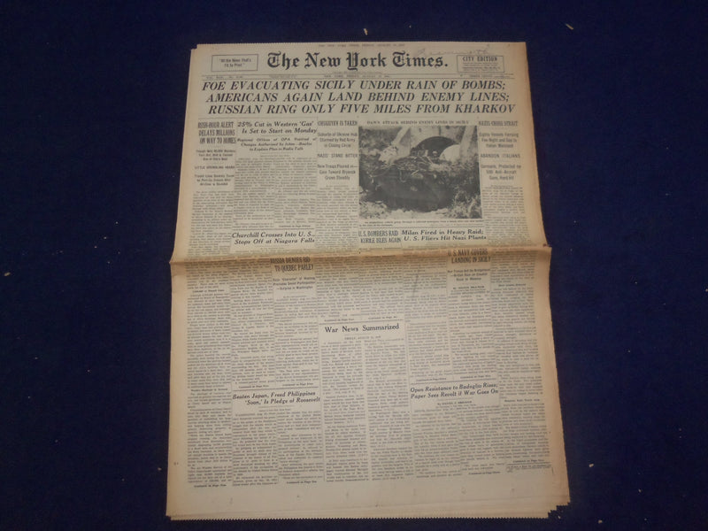 1943 AUG 18 NEW YORK TIMES - FOE EVACUATING SICILY UNDER RAIN OF BOMBS - NP 6549