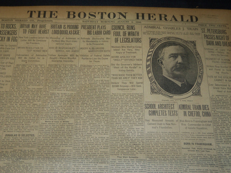 1906 AUGUST 4 THE BOSTON HERALD - BRYAN MAY HAVE TO FIGHT HEARST - BH 115