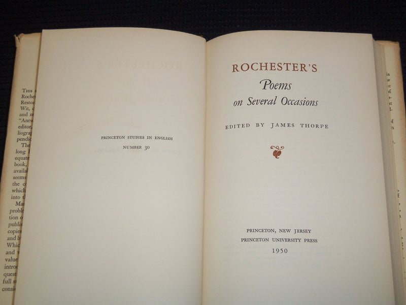1950 ROCHESTER'S POEMS ON SEVERAL OCCASIONS BOOK EDITED BY JAMES THORPE- KD 7804