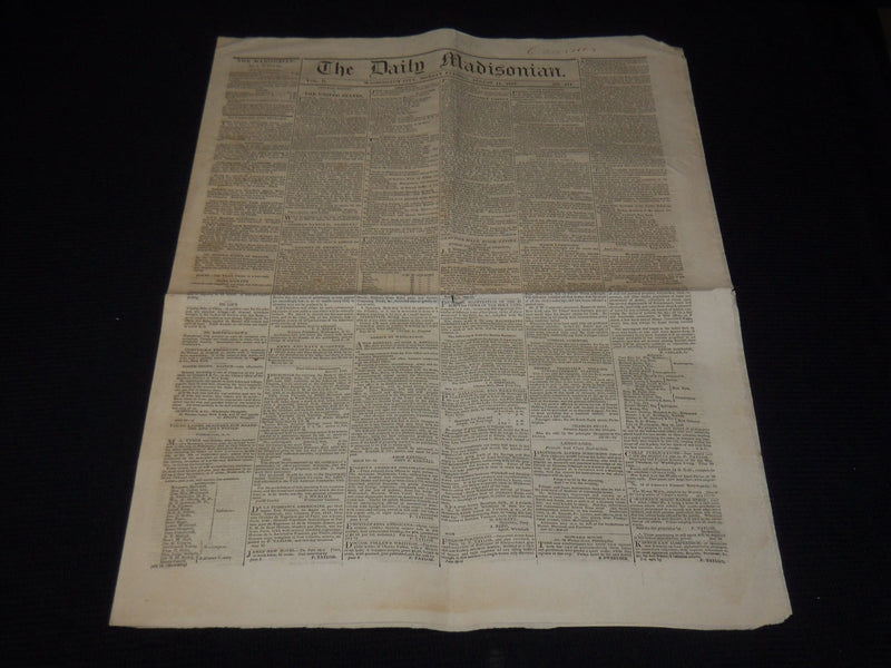 1843 AUGUST 14 THE DAILY MADISONIAN NEWSPAPER - JOHN TYLER -WASHINGTON- NP 3877G