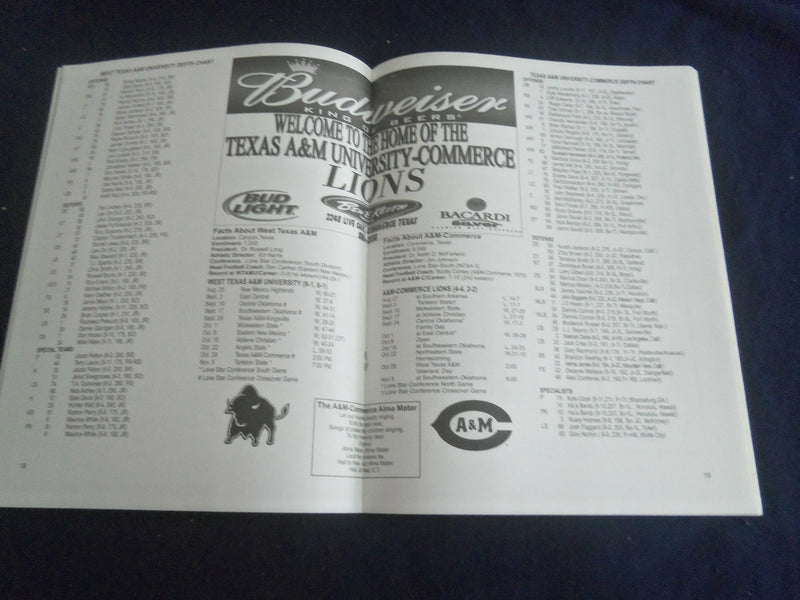2005 OCT 29 FOOTBALL PROGRAM -TEXAS A&M COMMERCE VS WEST TEXAS A&M - SP 1216W