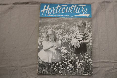 1952 JULY HORTICULTURE MAGAZINE - BOY AND GIRL PICKING FLOWERS COVER - ST 1015C