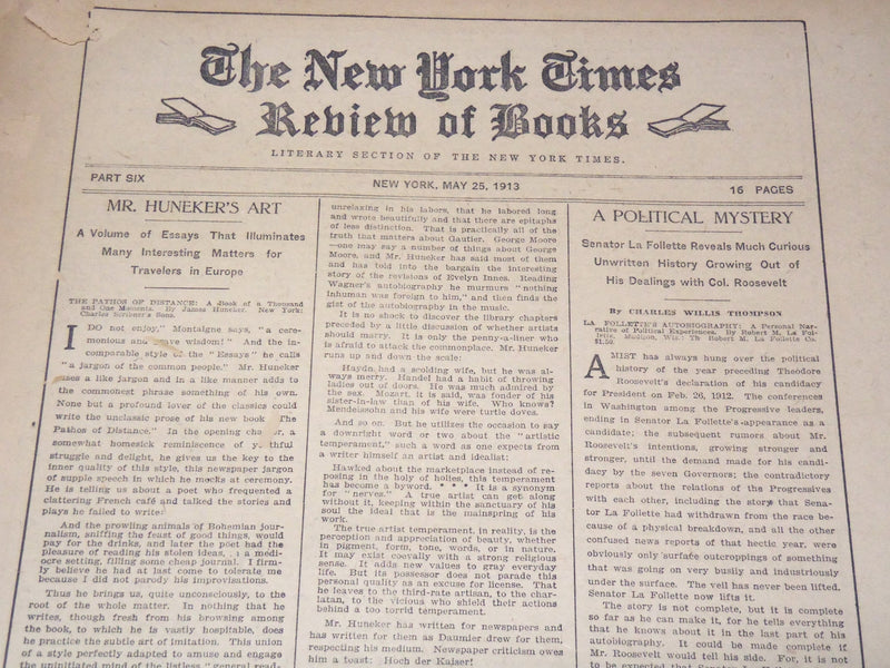 1913 NEW YORK TIMES NEWSPAPER BOOK REVIEW SECTIONS LOT OF 15 ISSUES - O 3221B