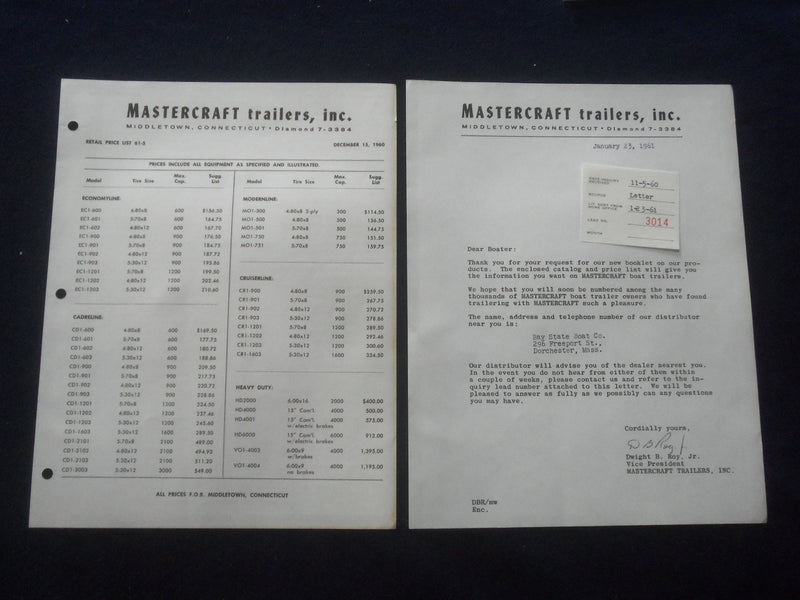1961 MASTERCRAFT BOAT TRAILERS CATALOG - J 8407