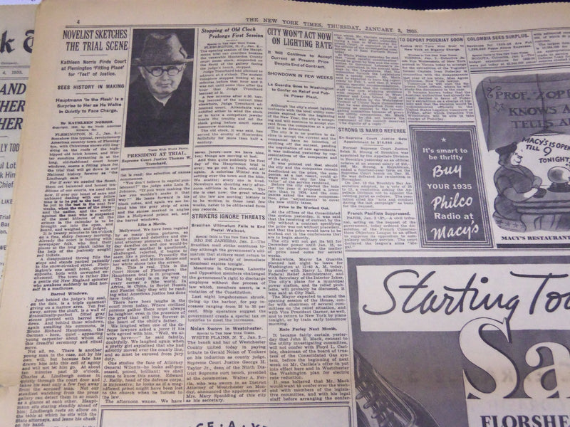 1935 JAN 3 NEW YORK TIMES 10 HAUPTMANN JURORS, 4 WOMEN, QUICKLY CHOSEN - NT 1942
