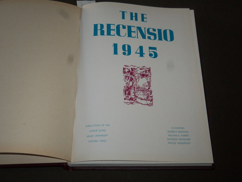 1945 THE RECENSIO MIAMI UNIVERSTIY YEARBOOK -SID GILLMAN FOOTBALL COACH- YB 1035