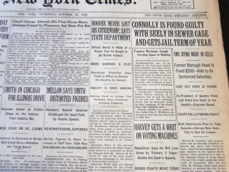 1928 OCTOBER 18 NEW YORK TIMES - CONNOLLY FOUND GUILTY WITH SEELY - NT 6514