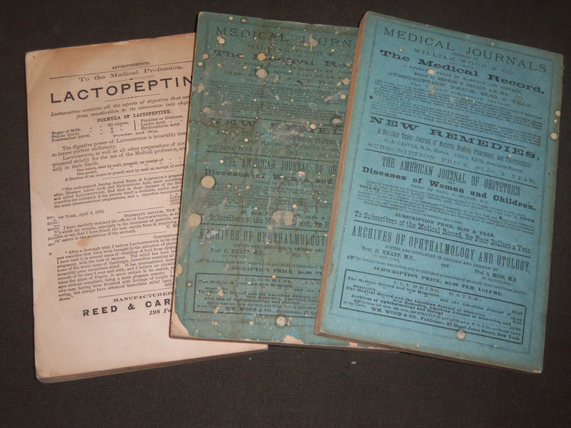 1876 THE AMERICAN JOURNAL OF OBSTETRICS MAGAZINE LOT OF 3 - NICE ADS - O 1092