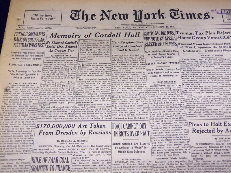 1948 JANUARY 28 NEW YORK TIMES - MEMOIRS OF CORDELL HULL #3 - NT 3360
